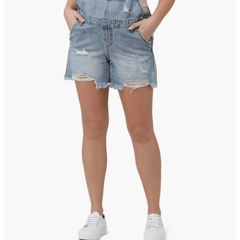 Ripe Maternity Distressed Denim Overalls